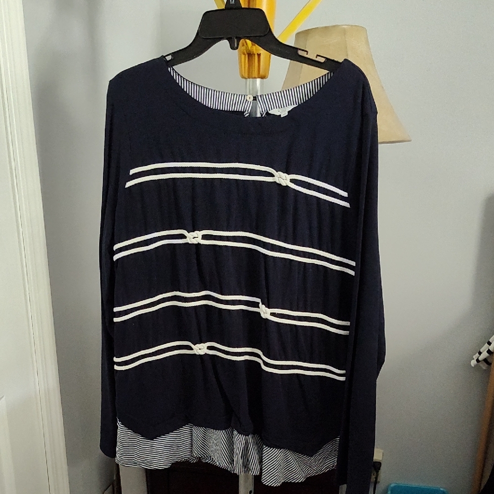 Crown & Ivy Navy and White Striped Top